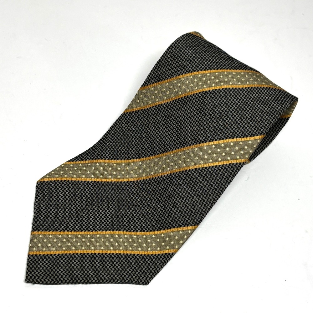 Giorgio‎ Armani Silk Tie Mens OS Grey Gold Striped Italian Textured Formal